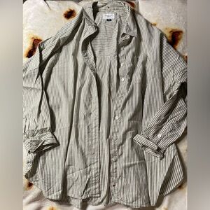 American Eagle Grey and White Striped Oversized Shirt